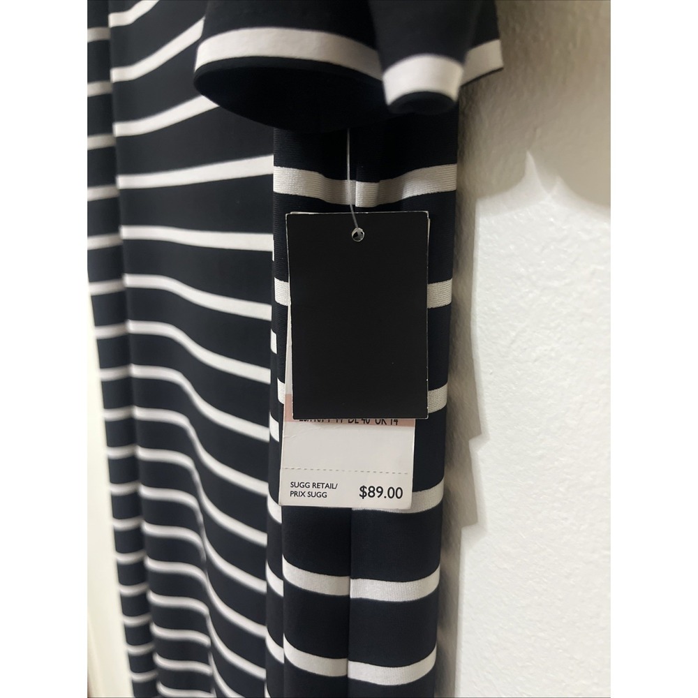 Nine West Maxi Dress Stretchy Black White Striped Cold Shoulder S/S Size 10 - Picture 5 of 8